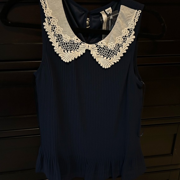 LC Lauren Conrad Tops - NWT LC Lauren Conrad Navy Blouse with White Lace Detail